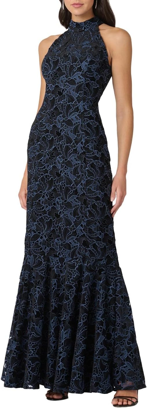 Sleeveless Sequin Lace Contrast Chiffon Bridesmaid Maxi Dress (Flowy Hem, Wedding & Party)