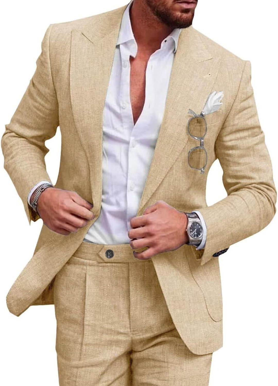 Lightweight Linen Two-Piece Vacation Suit (Peak Lapel)
