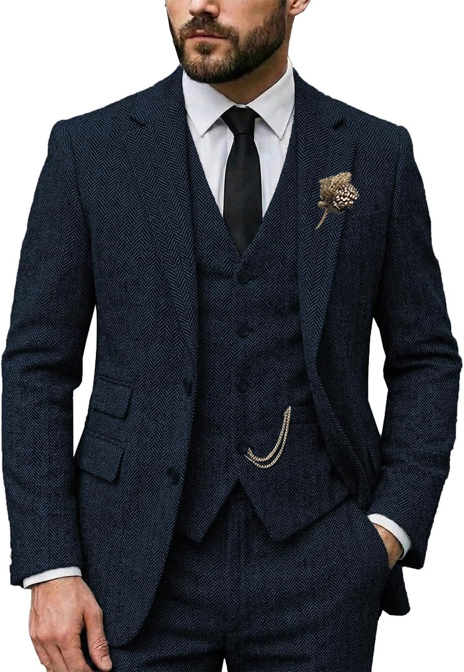 Classic Tweed Herringbone Three-Piece Suit (Regular Fit)
